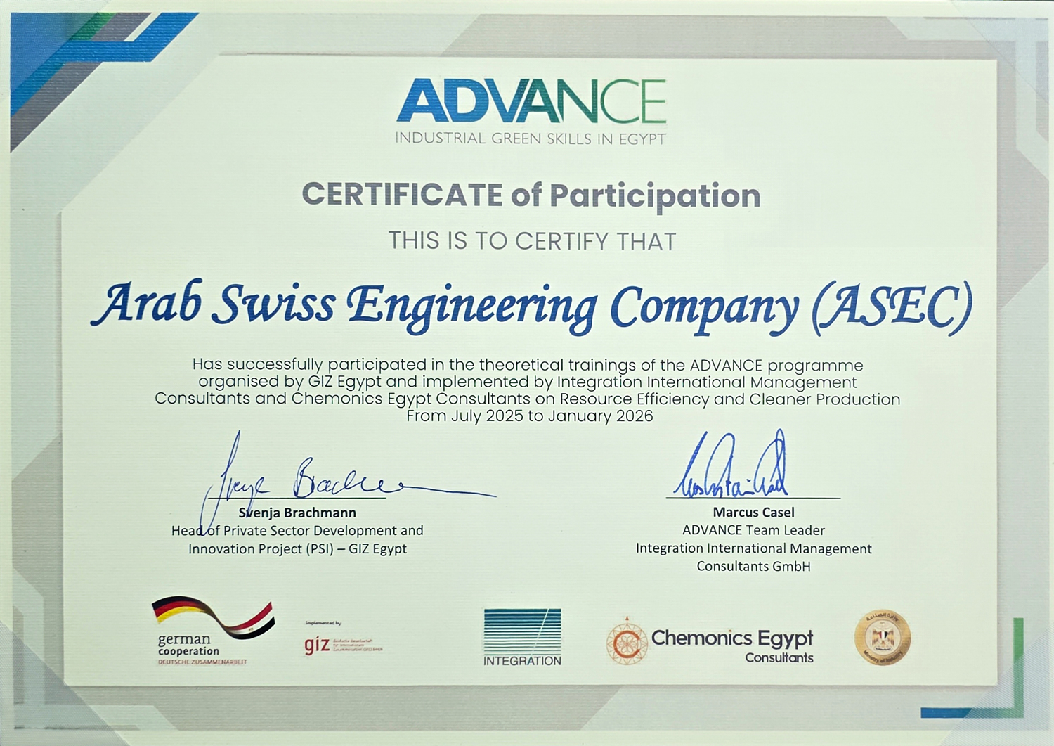 ASEC Strengthens Its Sustainable Industrial Capabilities through the ADVANCE Green Business Skills Programme